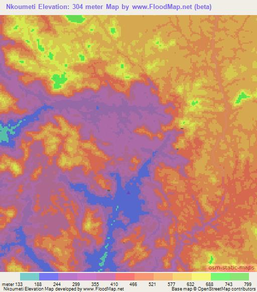 Nkoumeti,Gabon Elevation Map