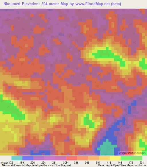 Nkoumeti,Gabon Elevation Map