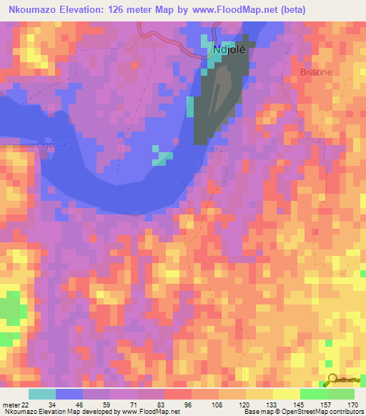 Nkoumazo,Gabon Elevation Map