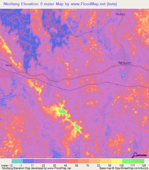Nkoltang,Gabon Elevation Map
