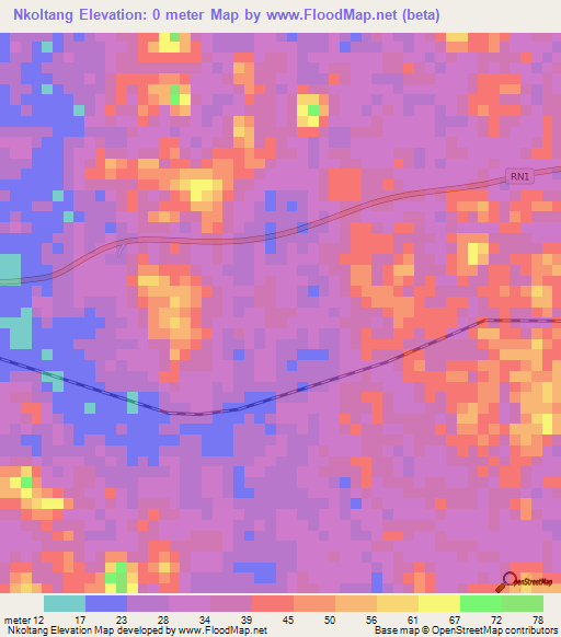 Nkoltang,Gabon Elevation Map