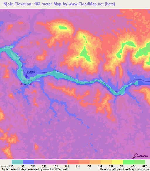 Njole,Gabon Elevation Map