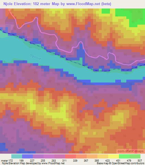 Njole,Gabon Elevation Map