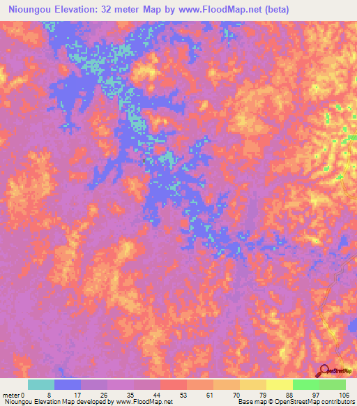 Nioungou,Gabon Elevation Map