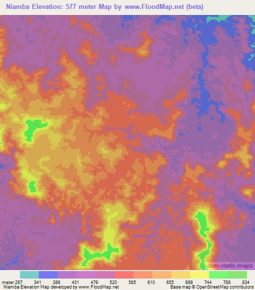 Niamba,Gabon Elevation Map
