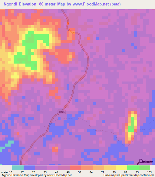 Ngondi,Gabon Elevation Map