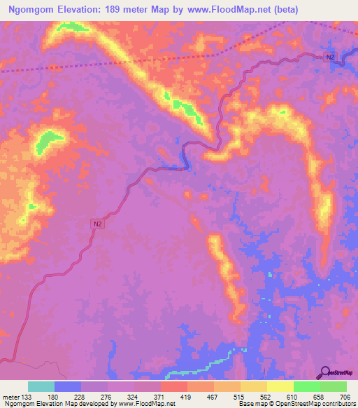Ngomgom,Gabon Elevation Map