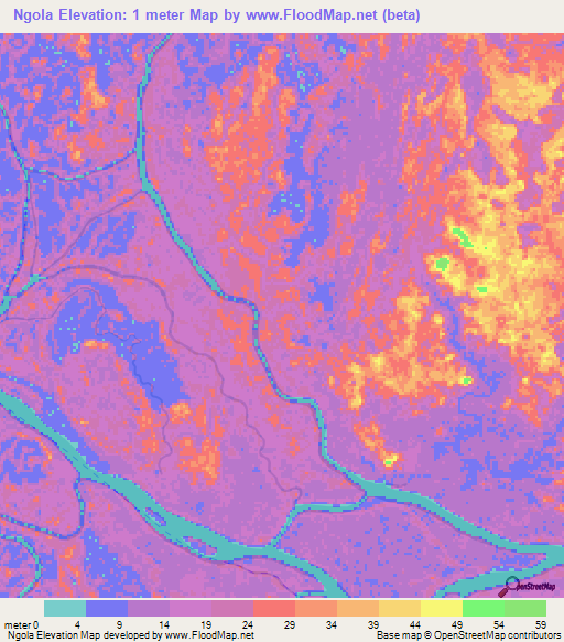 Ngola,Gabon Elevation Map