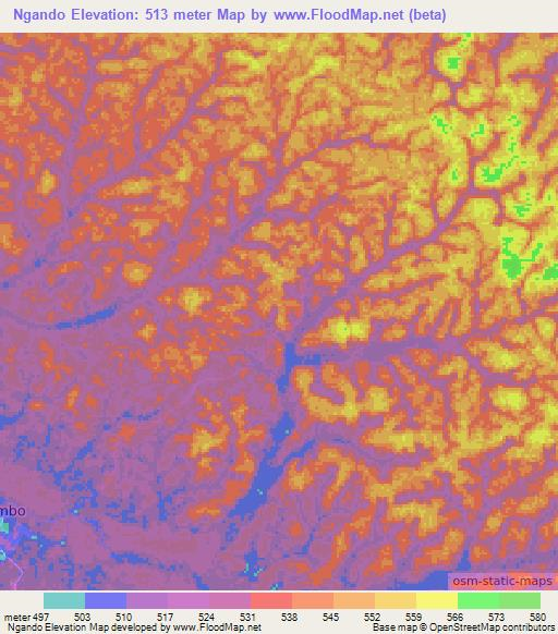 Ngando,Gabon Elevation Map