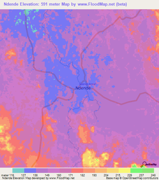 Ndende,Gabon Elevation Map