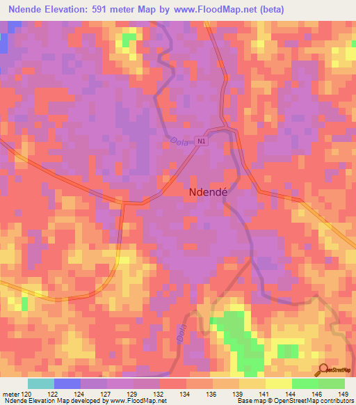Ndende,Gabon Elevation Map