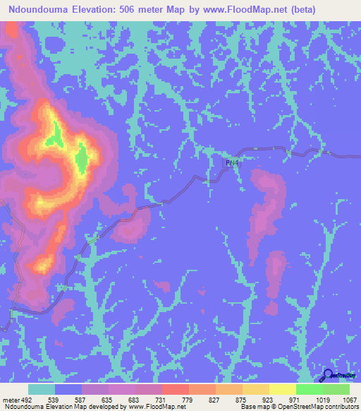 Ndoundouma,Gabon Elevation Map