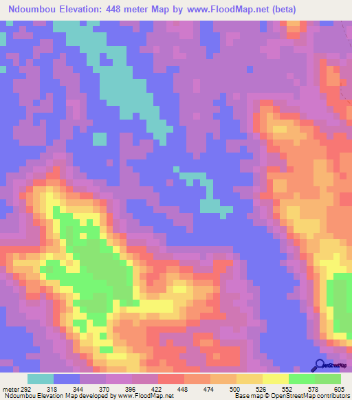 Ndoumbou,Gabon Elevation Map