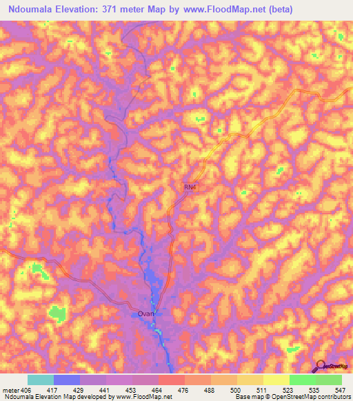 Ndoumala,Gabon Elevation Map
