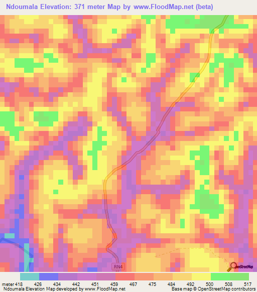 Ndoumala,Gabon Elevation Map