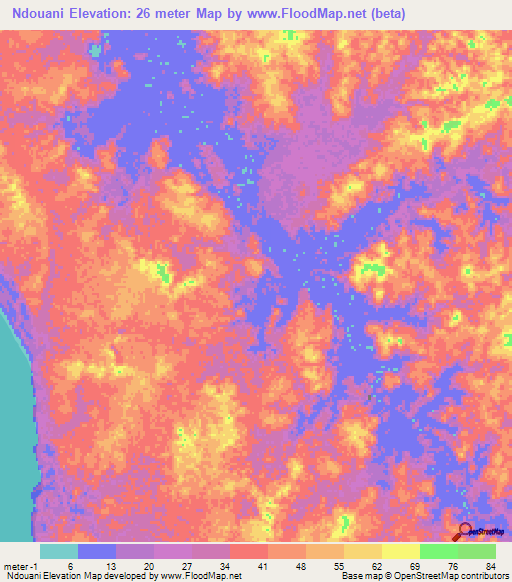 Ndouani,Gabon Elevation Map