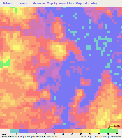 Ndouani,Gabon Elevation Map