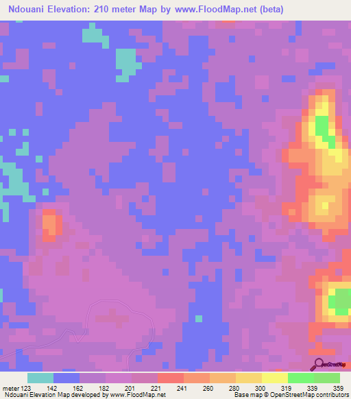 Ndouani,Gabon Elevation Map