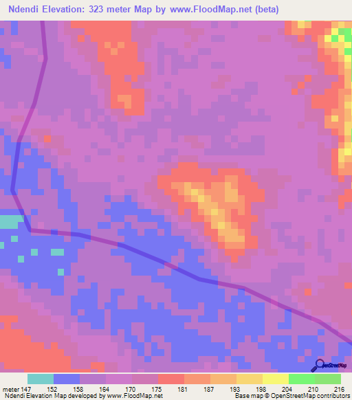 Ndendi,Gabon Elevation Map
