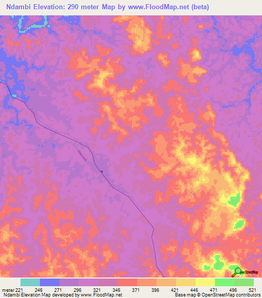 Ndambi,Gabon Elevation Map