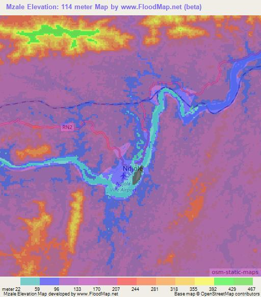 Mzale,Gabon Elevation Map