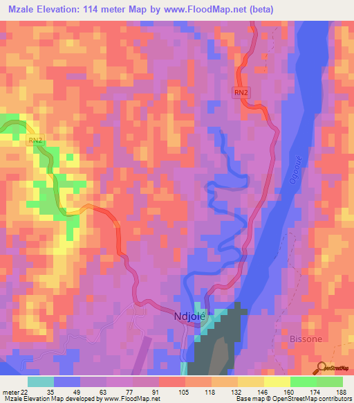 Mzale,Gabon Elevation Map