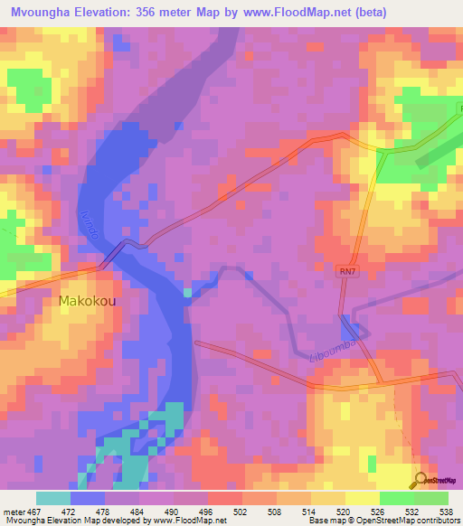 Mvoungha,Gabon Elevation Map