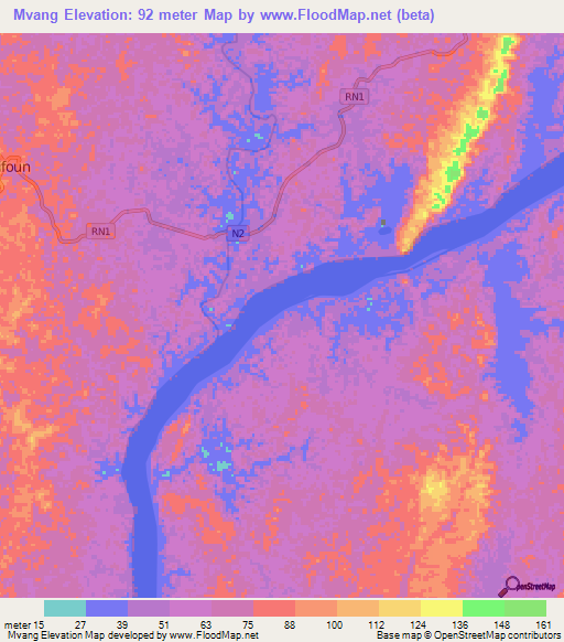 Mvang,Gabon Elevation Map