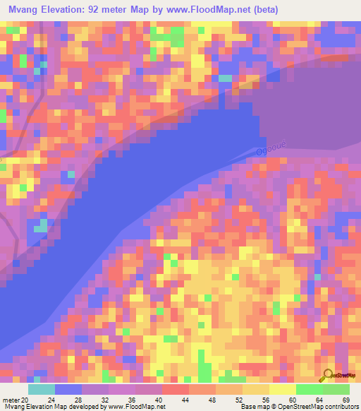 Mvang,Gabon Elevation Map
