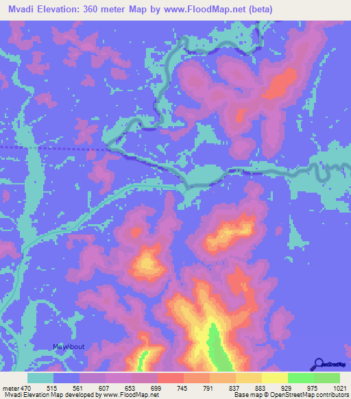 Mvadi,Gabon Elevation Map