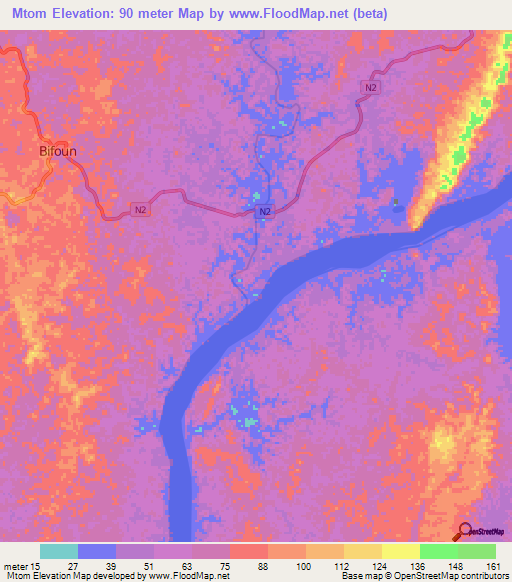 Mtom,Gabon Elevation Map