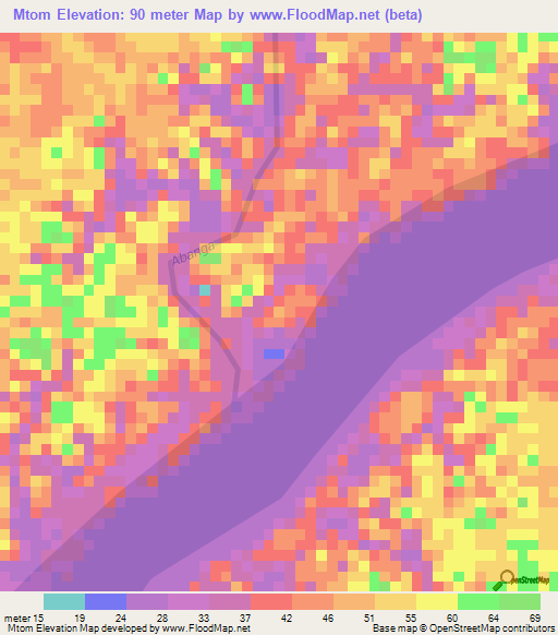 Mtom,Gabon Elevation Map