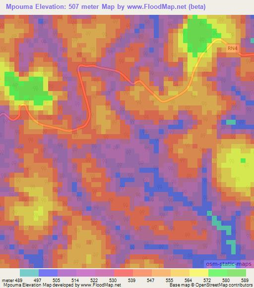Mpouma,Gabon Elevation Map