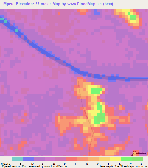 Mpere,Gabon Elevation Map