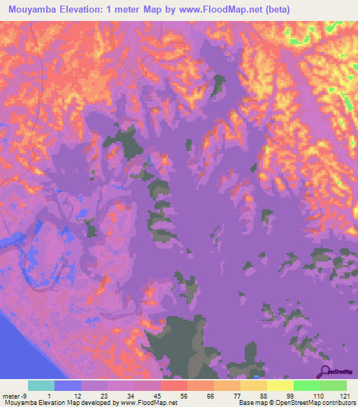 Mouyamba,Gabon Elevation Map
