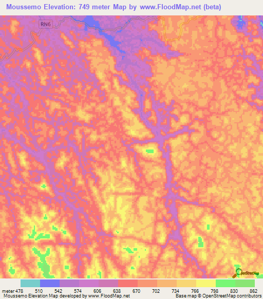 Moussemo,Gabon Elevation Map