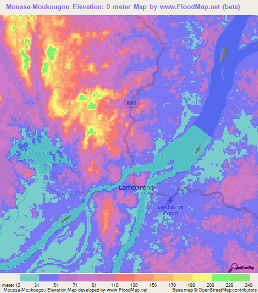 Moussa-Moukougou,Gabon Elevation Map