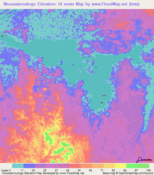 Moussamoukogo,Gabon Elevation Map