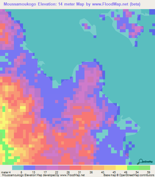 Moussamoukogo,Gabon Elevation Map