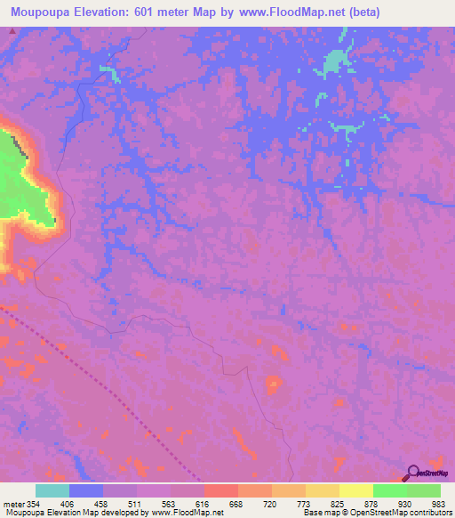Moupoupa,Gabon Elevation Map