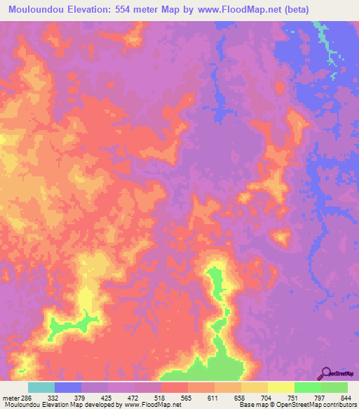 Mouloundou,Gabon Elevation Map