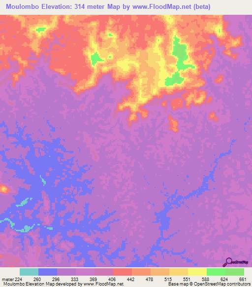 Moulombo,Gabon Elevation Map