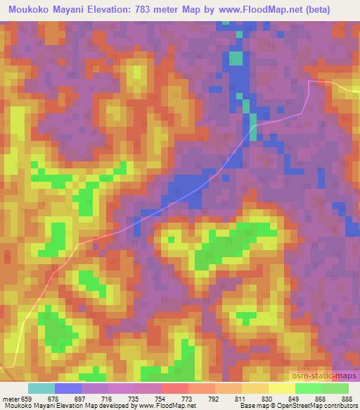 Moukoko Mayani,Gabon Elevation Map