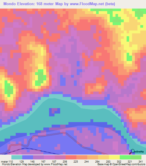 Mondo,Gabon Elevation Map