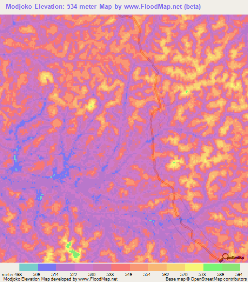 Modjoko,Gabon Elevation Map