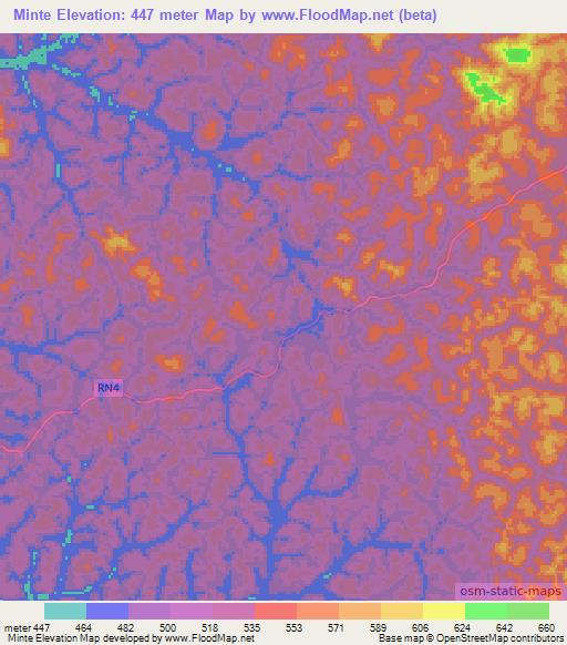 Minte,Gabon Elevation Map