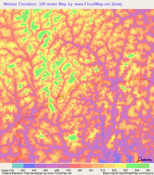 Melane,Gabon Elevation Map