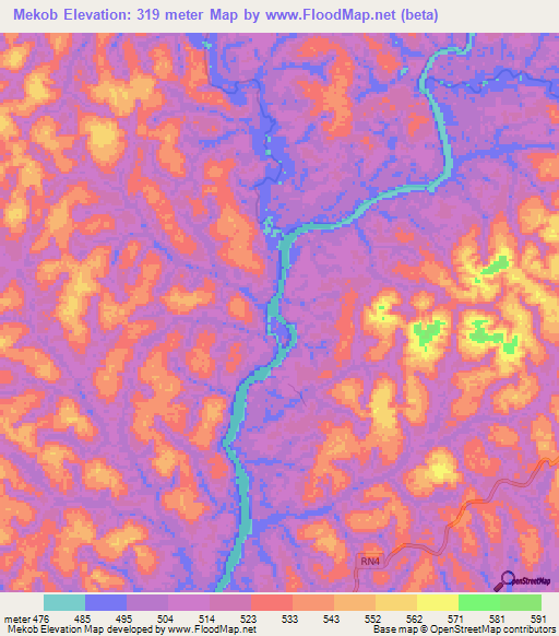 Mekob,Gabon Elevation Map