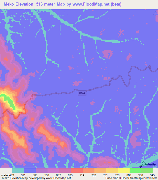 Meko,Gabon Elevation Map