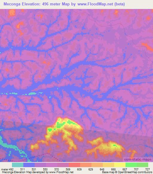 Meconga,Gabon Elevation Map